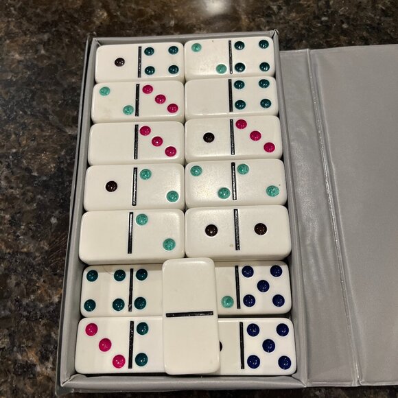 🌈Vtg Dominoes Double 6-Cardinal Gray Vinyl Case - Picture 2 of 4